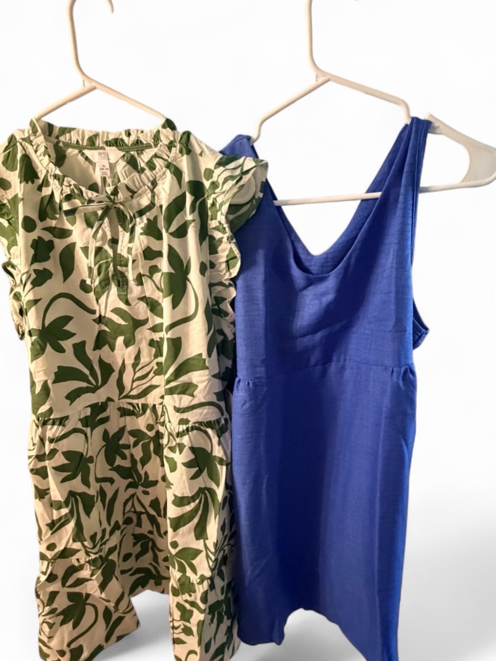 Women’s Green Leaf Print and Royal Blue Dresses Above The Knee Bundle of 2